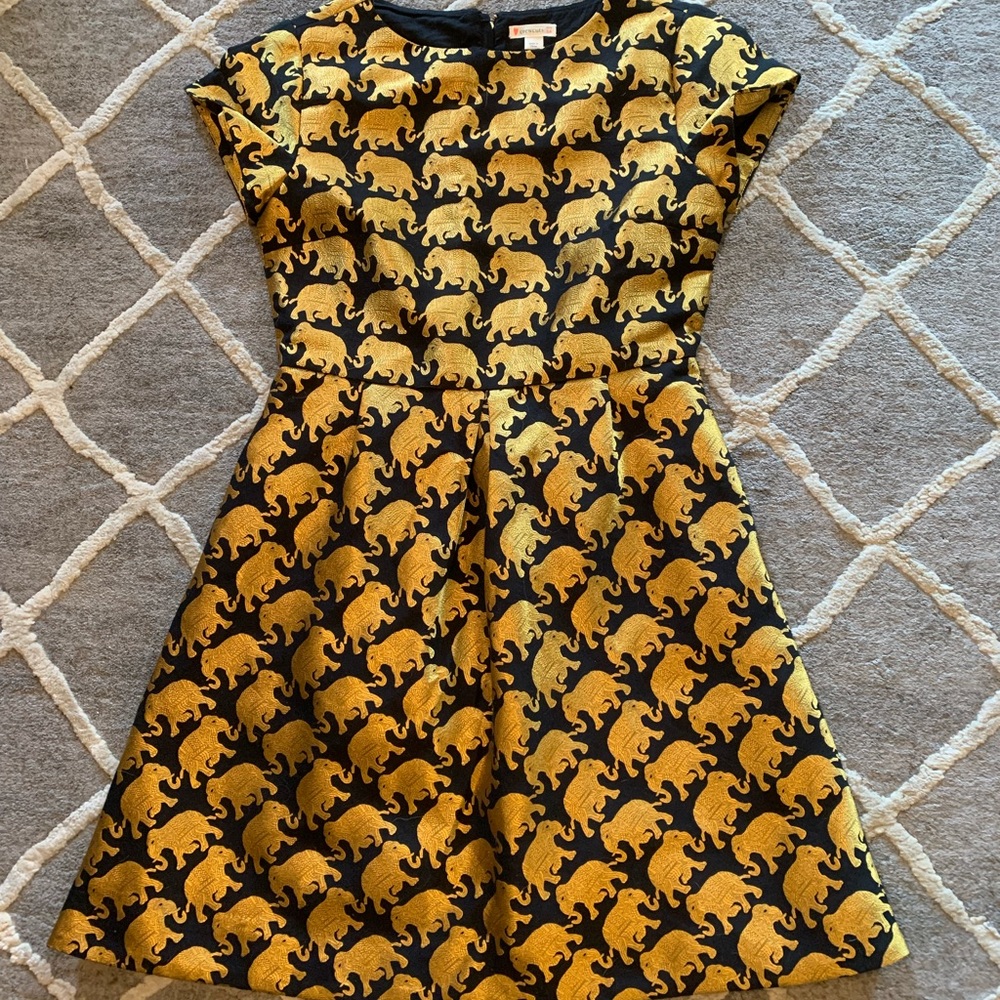J Crew Gold and Black Elephant Dress